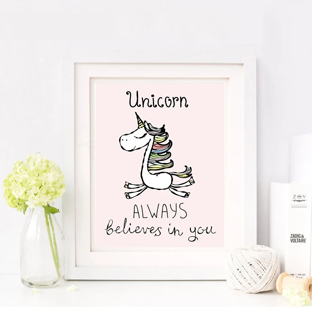 Cartoon-Girl-Unicorn-Flamingo-Poster-and-Print-Wall-Art-Canvas-Painting-Nordic-Style-Nursery-Picture-for(2)