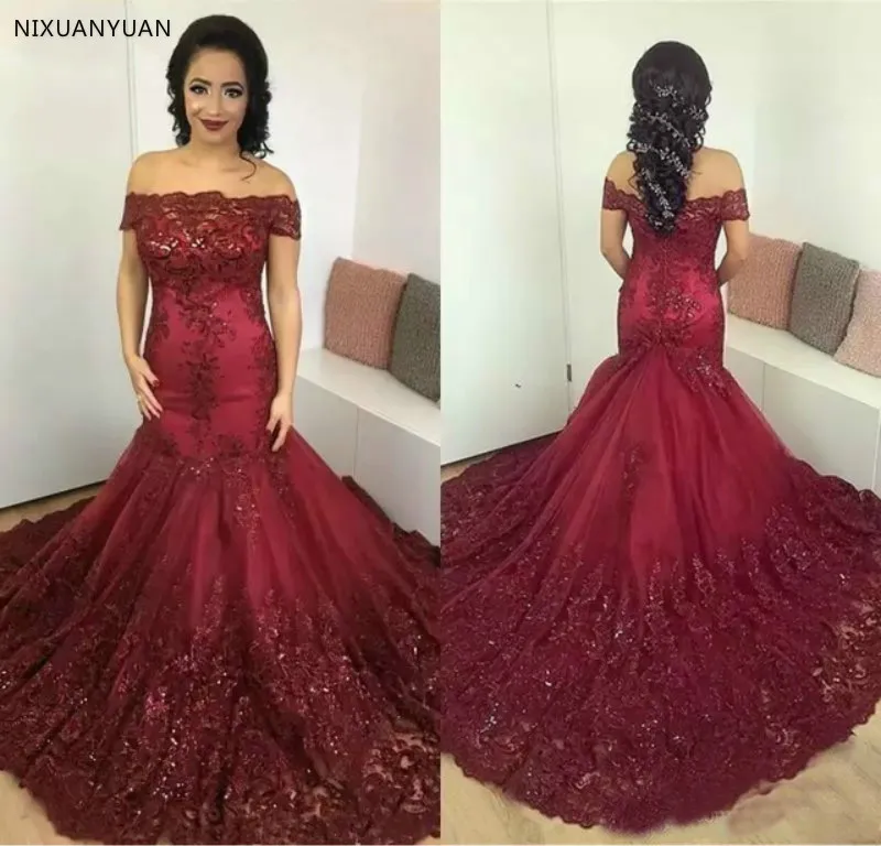 Descuento Caliente Sirena Fuera Del Hombro Cuenta De Encaje De Tul Lentejuelas Vino Rojo Sexy Vestido De Novia 2020 Nueva Moda Vestidos De Boda May 2020