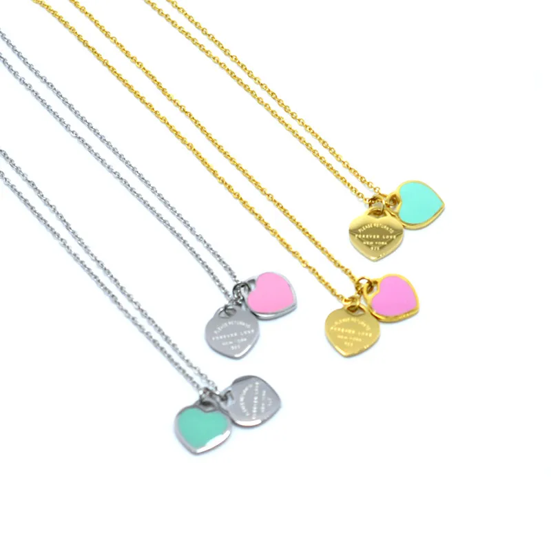 FYSAFA зеленый/розовый FOREVER подвеска в форме букв "Love" ожерелье Массивное колье эмалированное роскошное Двойное сердце короткое ожерелье для женщин подарок