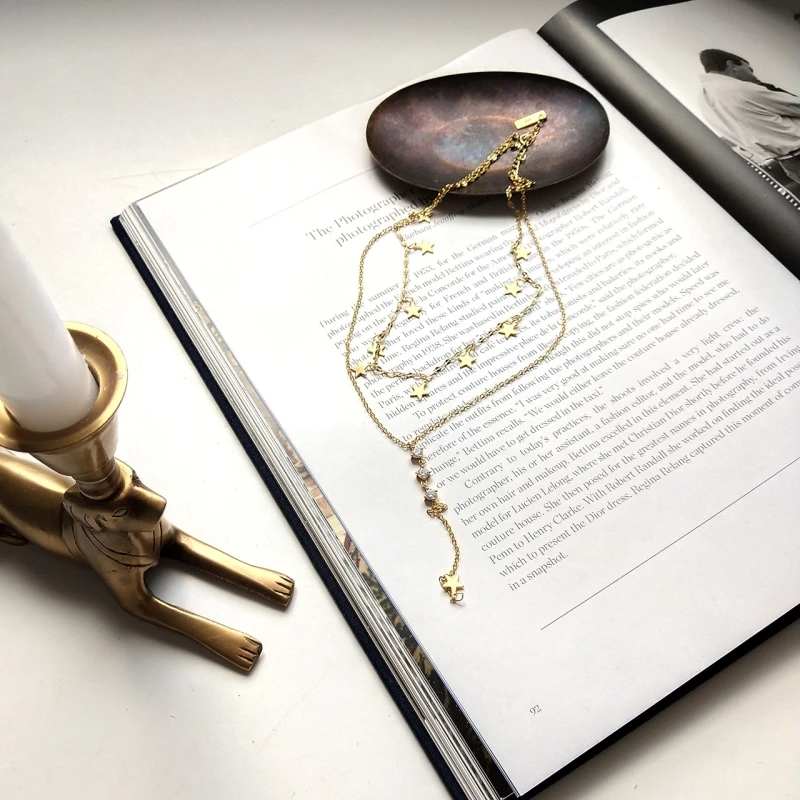 925 пробы Серебряное Двухслойное ожерелье в виде звезды с кристальной цепочкой в виде ключицы, простое лесное ожерелье с подвеской, длинное ожерелье