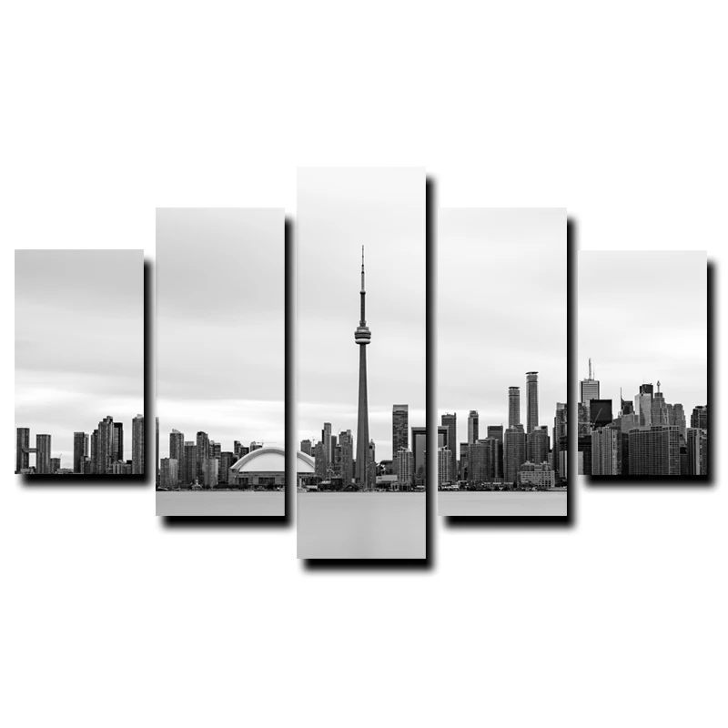 

Toronto City View Wall Art Painting 5 Panels Seascape HD Prints And Posters World Famous Building Pictures For Living Room Decor