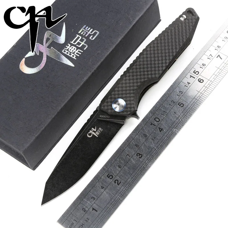 

CH 3004 original design Flipper folding knife AUS-8 Blade TC4 Titanium+carbon fiber handle outdoor camping hunt Knives EDC tools