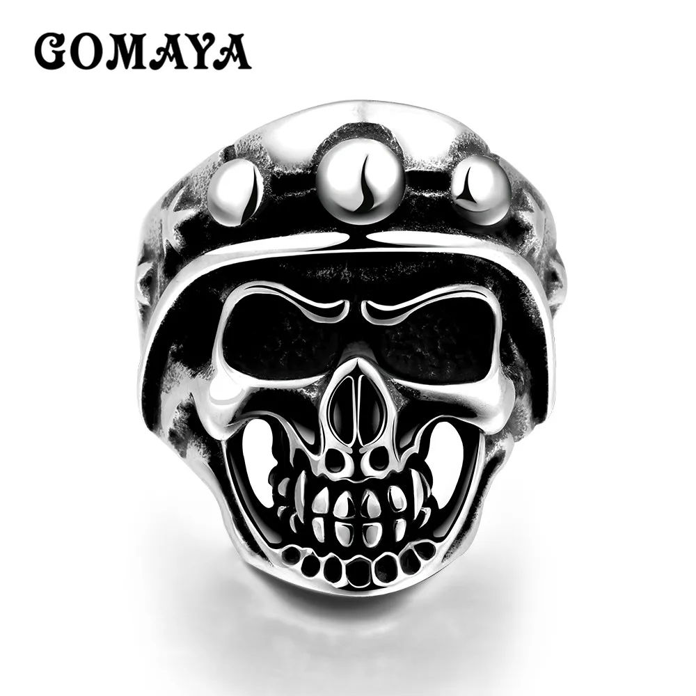 

GOMAYA Mens Punk Style Retro Grim Reaper Skull Rings 316L Stainless Steel Man's Fashion Jewelry Bague