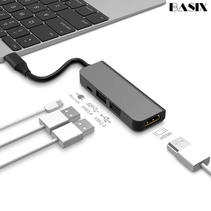  Basix USB C HUB USB-C to 3.0 HUB HDMI Thunderbolt 3 Adapter for MacBook Samsung Galaxy S9 Huawei P2