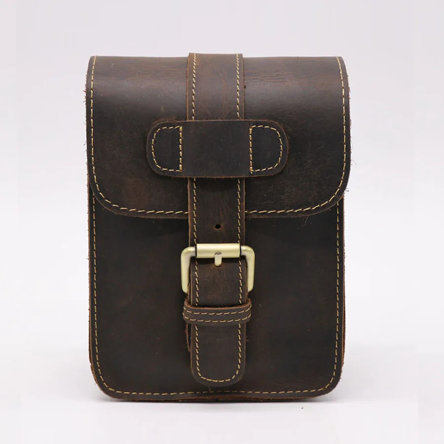 Brand Cool Casual 7' Cell/Mobile Phone Wallet Punch Case Bag Men's Cow Leather Belt Cross Waist Pack Hip&Bum Fanny Bags 