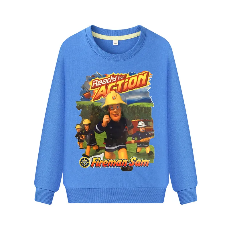 Толстовки с капюшоном с длинными рукавами для мальчиков и девочек, пальто-пуловеры с героями мультфильмов «Пожарный Сэм», детские спортивные толстовки на весну-осень, ZB076 - Цвет: Blue Sweatshirt