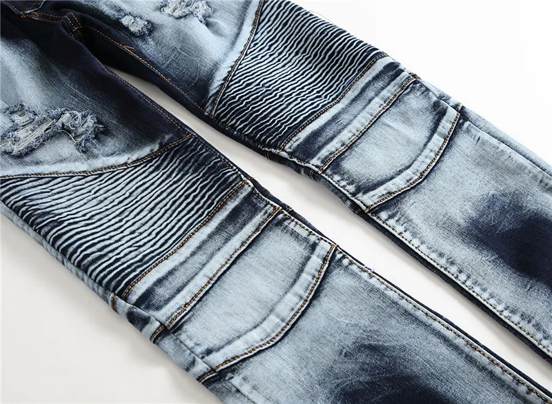 Новые мужские рваные байкерские джинсы с дырками, потертые мотоциклетные джинсовые брюки для мужчин, большие размеры 28-42