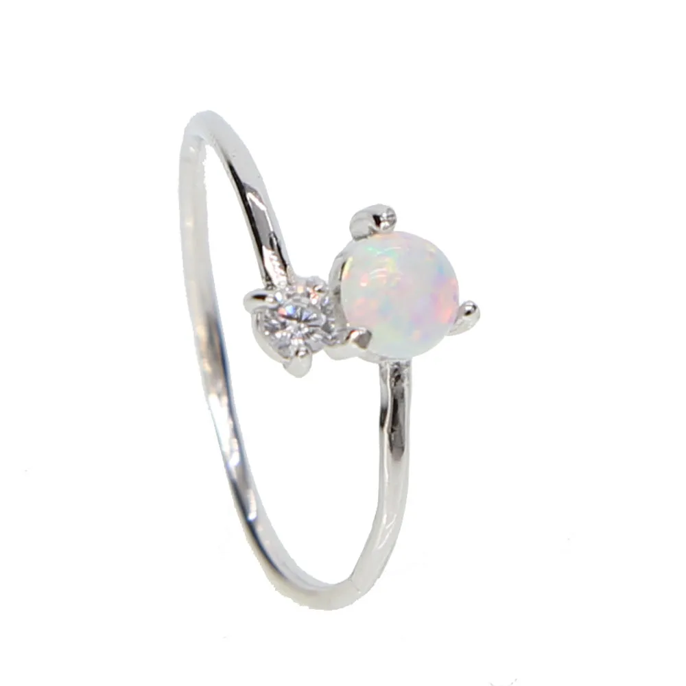 

925 sterling silver rose silver color cute opal bead Adjustable female little dainty opening ring