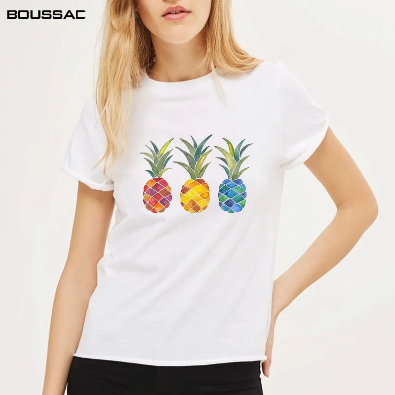 

Women Clothes White O-neck Female T-Shirt Pineapple art Print Summer Fashion Women's Plus Size Cotton Harajuku Tees Short Sleeve