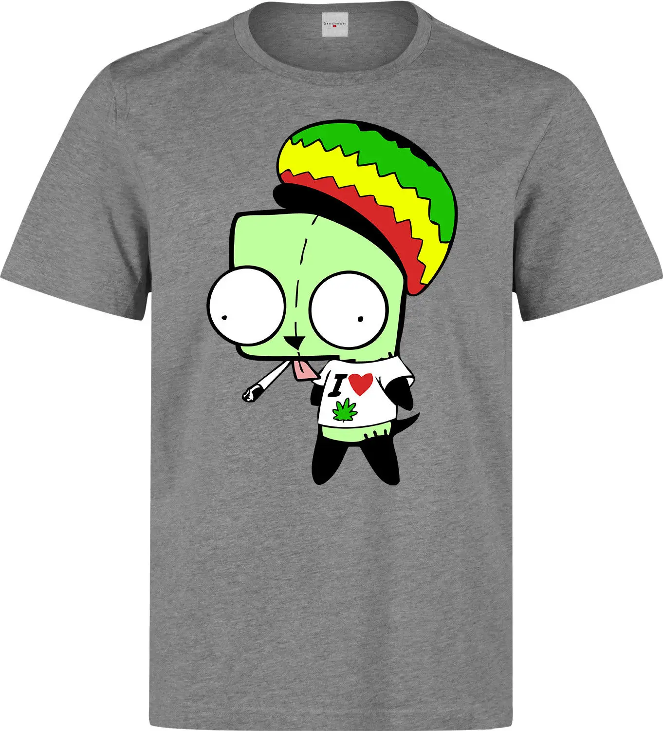 Invader Zim Курение Сорняков Rasta Искусство мужская (женщины доступны) серый футболка top