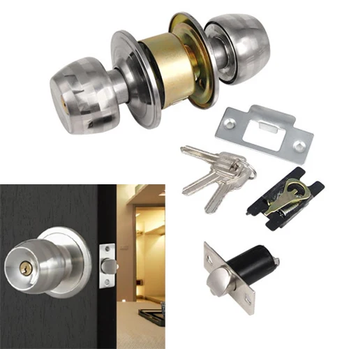 Stainless Steel Round Door Knobs Handle Entrance Passage Lock Entry