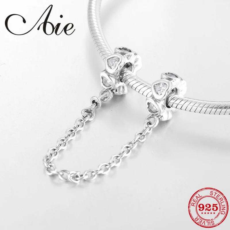 

Heart shape 925 Sterling Silver DIY for Clear CZ fashion Safety Chain Bead Fit Original Pandora Charms Bracelet Jewelry making