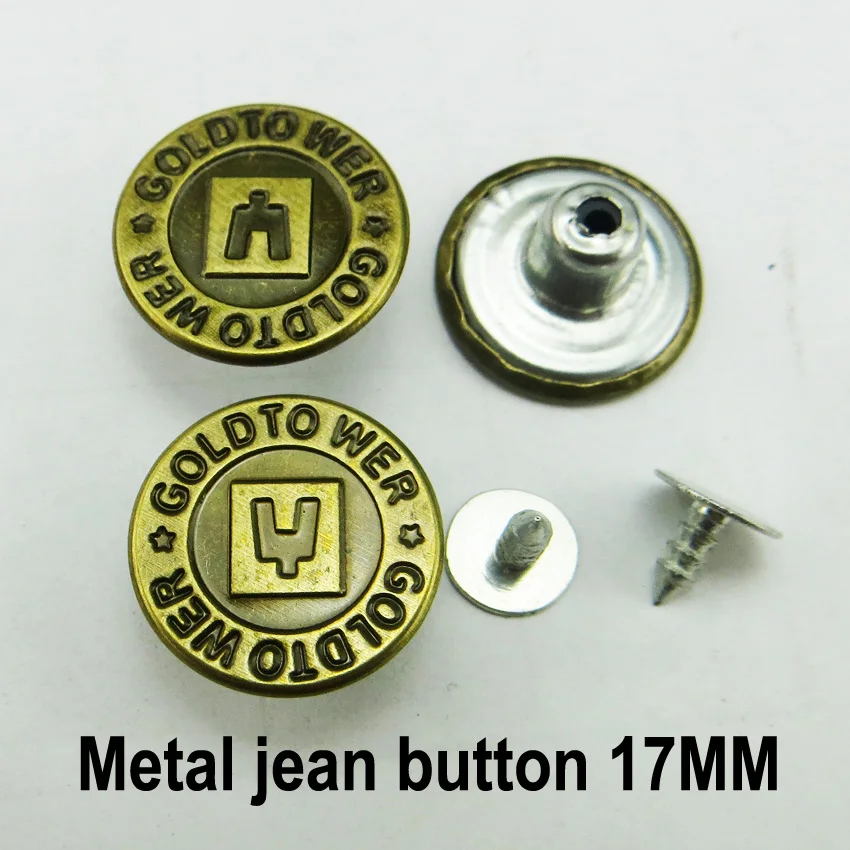 50PCS 17MM JEANS bronze tone coin desint metal jean button ROUND BRAND