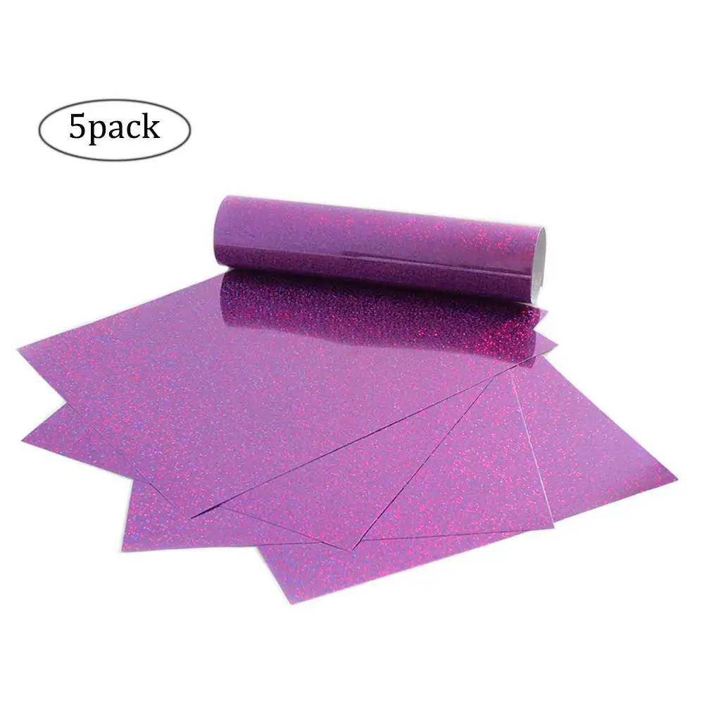 

Purple Holographic Heat Transfer Vinyl for Cricut Silhouette Cameo Heat Press Iron on HTV Vinyl for T-Shirts 10"x12", 5 Sheets