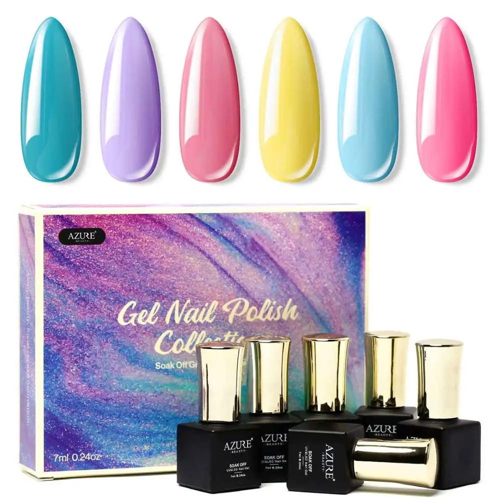 

Azure Beauty 6Pcs/Lot UV Gel Nail Polish Set Candy Color Series Semi Permanent Nail Enamel Varnish Soak Off Hybrid UV Gel Kits