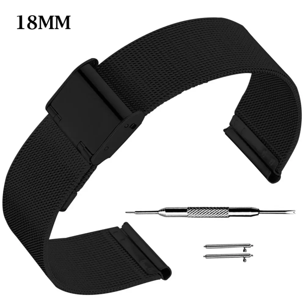 18mm Black Сетчатый Миланский ремешок для часов из нержавеющей стали универсальный 18 20 22 мм металлический браслет унисекс замена флип-замок застежка ремешок - Цвет: 18mm Black