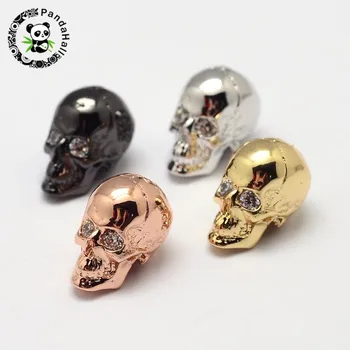 

20pcs Skull Brass Micro Pave Cubic Zirconia Beads for DIY Cadmium Free & Nickel Free & Lead Free,13x9x11mm, Hole: 1mm and 3mm