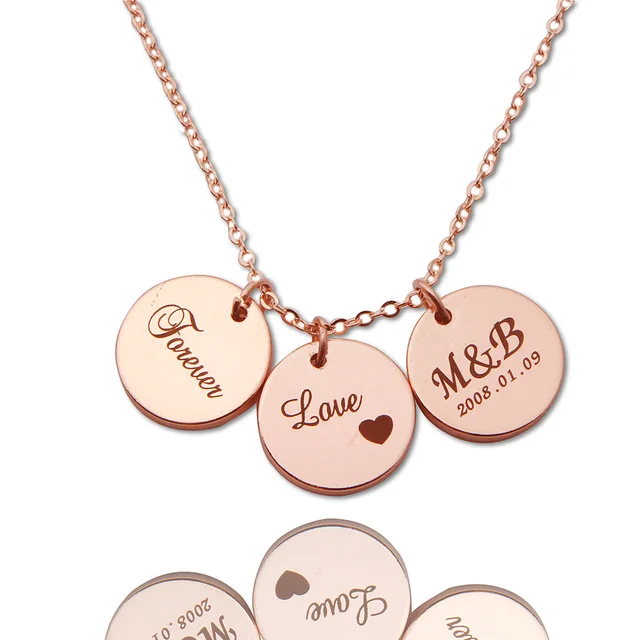 disc initial necklace rose
