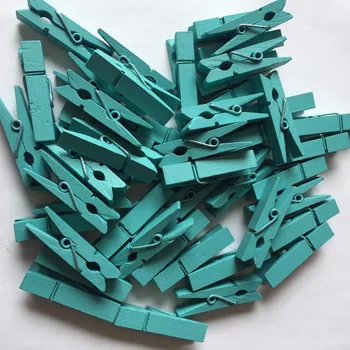 

Aqua Blue Mini Wooden Clothespins | Wood Craft | 35mm | wedding gift (100) Baby Shower Boy Party Photo Clips