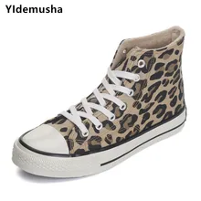 YIdemusha/ г. Женская парусиновая обувь, модная женская обувь в унистиле с высоким верхом, женская обувь на шнуровке с леопардовым принтом, повседневная женская обувь