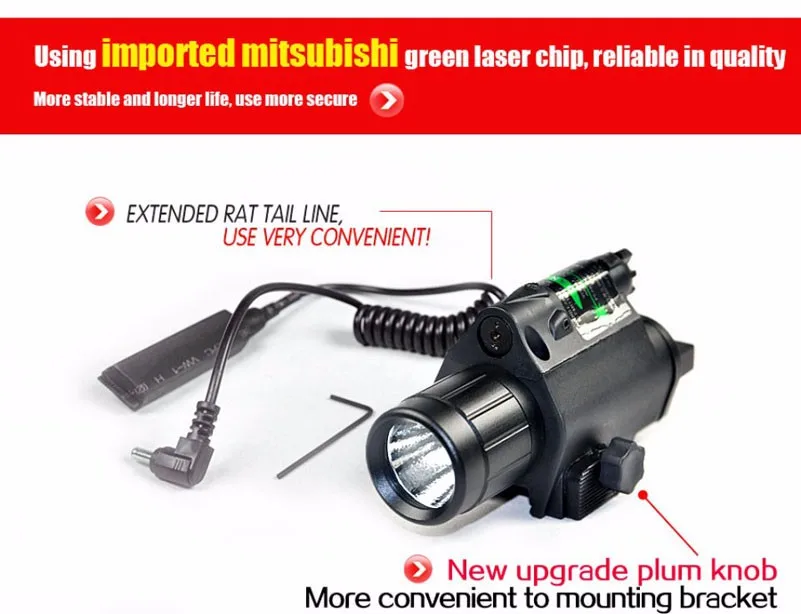 Vista e Led Montagem em Trilho para Glock Rifle de Caça Lanterna com 20mm Combinação Verde Vermelho Laser Picatinny 17 19 22 - 13 lanterna com 20mm picatinny montagem em trilho