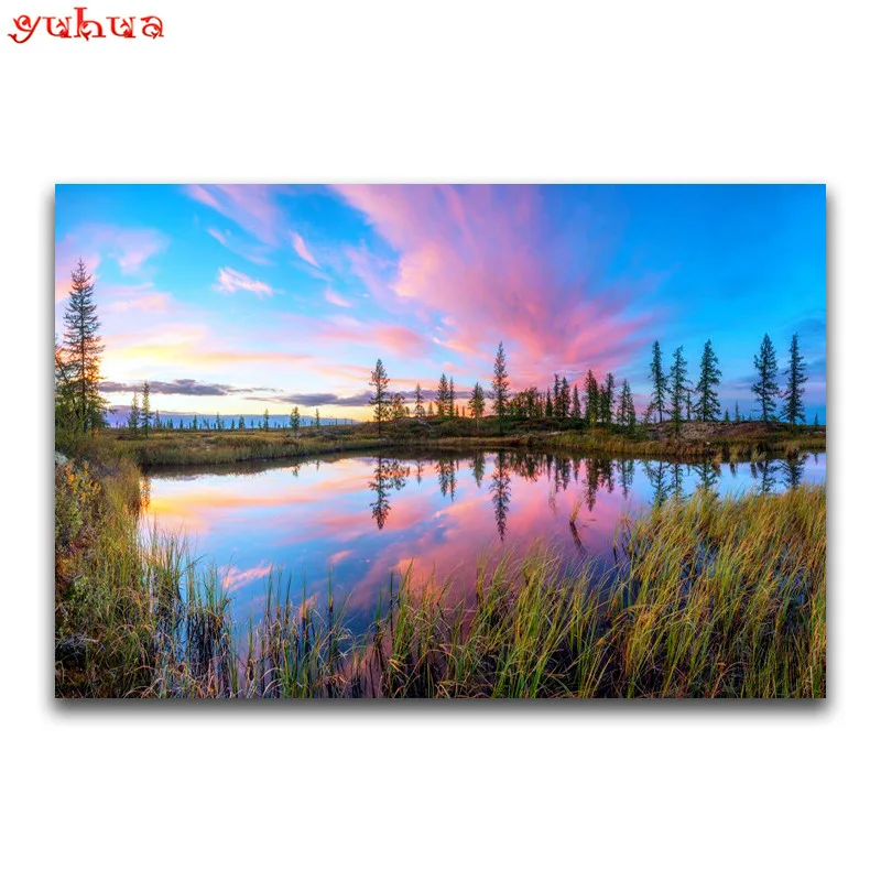 Full Square Diamond painting tree DIY 3d mosaic Nature River Round embroidery Cross stitch landscape | Дом и сад