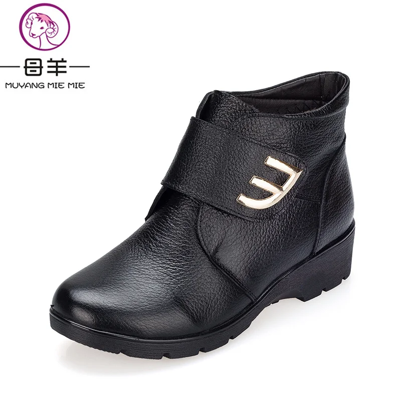 Clearance sale Winter snow boots women genuine leather flat ankle boots new fashion cotton shoes ...