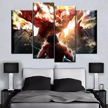 

Canvas Prints Painting Wall Art 4 Panel Anime Cartoon Poster Modular Pictures Framework Minimalism Boy Bedroom Home Decoration