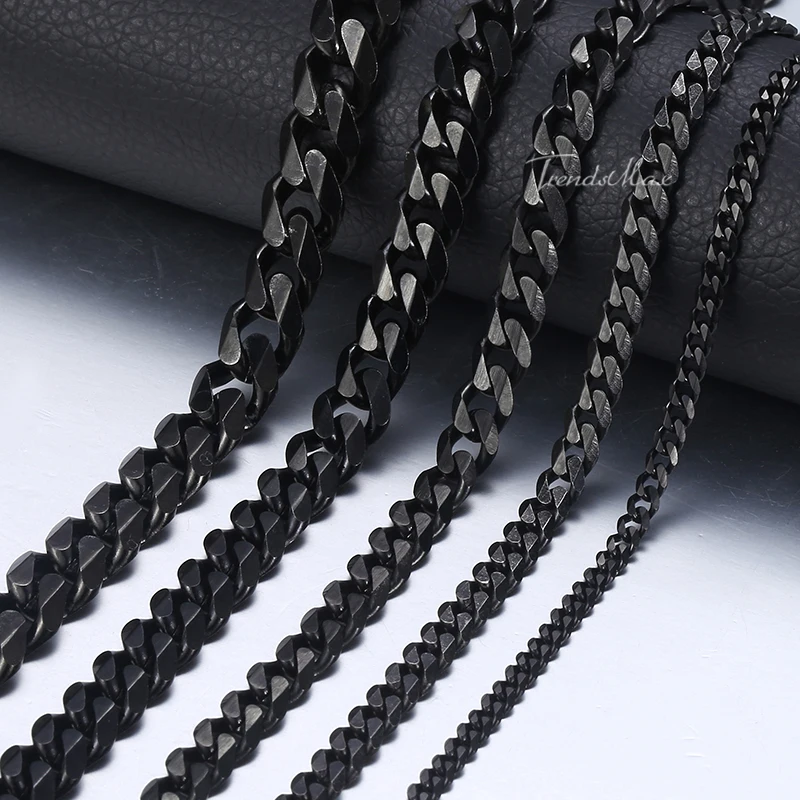 Para Mujer para hombre de acero inoxidable Oro Negro Plata Curb cubano cadena Collar para mujer joyería 2018 90 cm HKNM07 _ - AliExpress Mobile