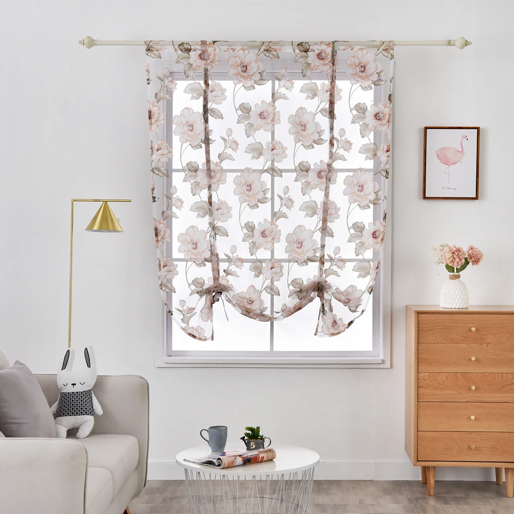Floral Roman Sheer Curtains Short Kitchen Valance Vurtain Tulle Fabrics Sheer Panel Modern Curtain Flower Window (8)