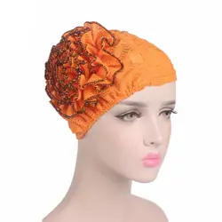 Мусульманское сверла шифона цветок тюрбан шапка шарф эластичный капот химио шапочки шапки голову Обёрточная бумага банданы выпадения
