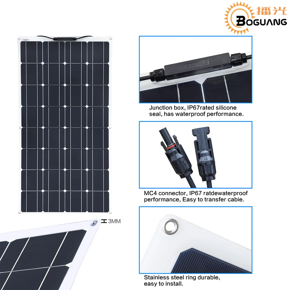 Boguang Sol Панель 3 шт. 100 Вт 300 w Гибкая Панели солнечные ячейки модуль автомобилей класса RV Морской/лодки/дома Применение 12V 24V 36V Zonnepaneel