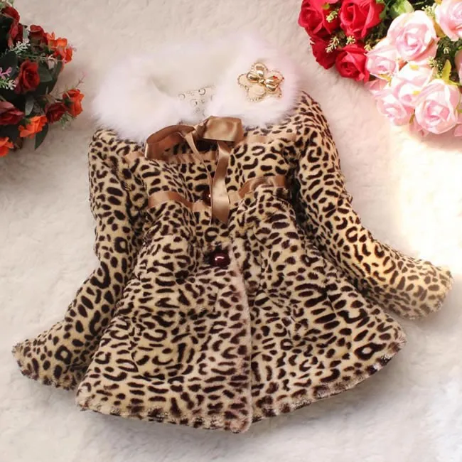 Зимняя куртка для девочек; леопардовое пальто с искусственным мехом; модная детская теплая верхняя одежда принцессы из плотного плюша; Doudoune Enfants