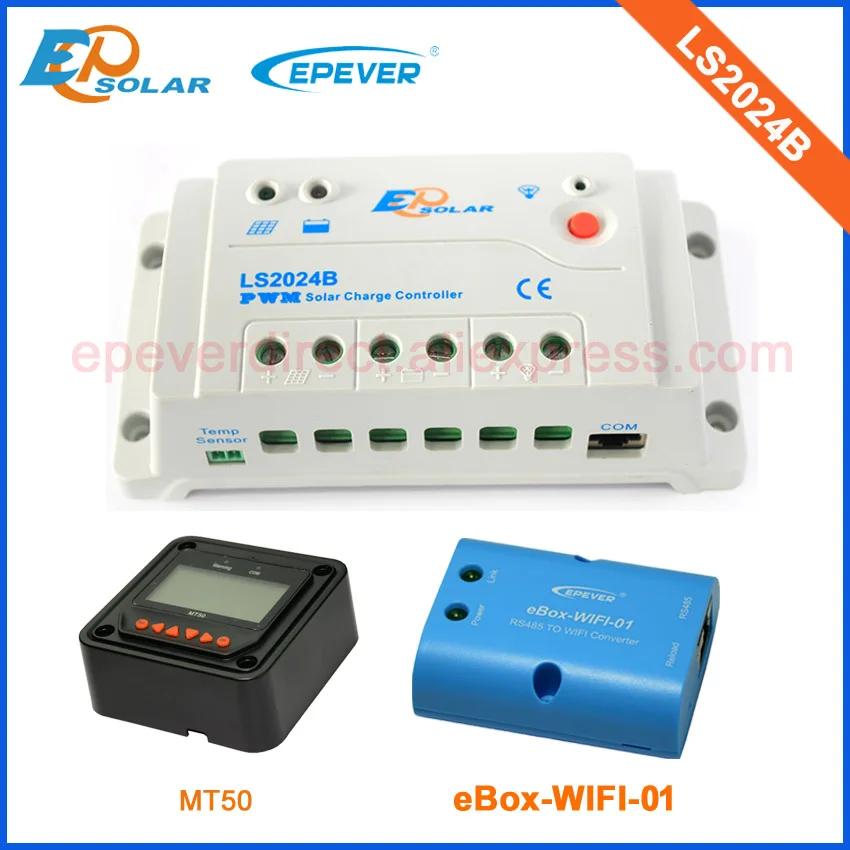 PWM 20A LS2024B EPsolar Solar charger battery controller with black MT50 remote meter and wifi box 
