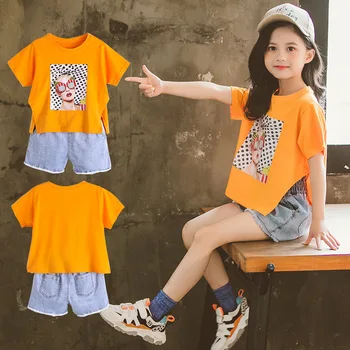 

2020 Summer Teenage Girls Suit Kids Clothing Set Princess Girls Clothes Sets 8 10 12 14 Years Children Outfits T-shirts + Jeans