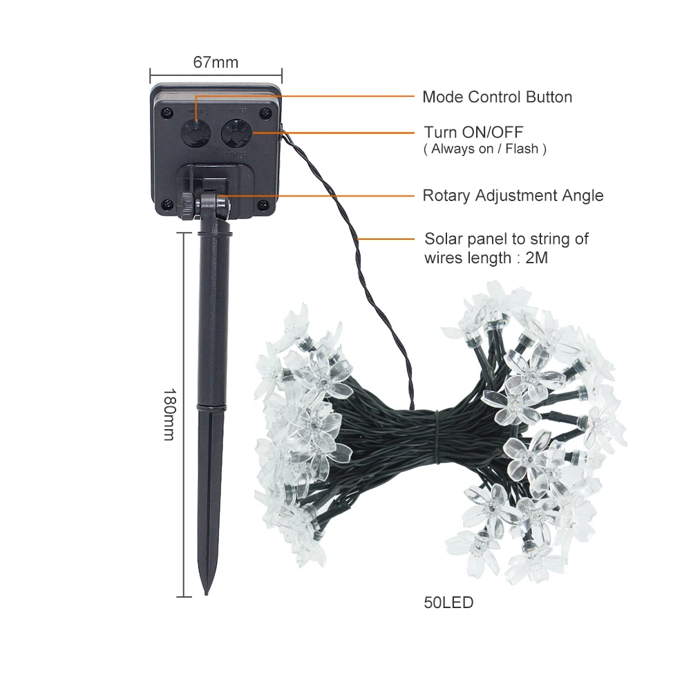 50 светодиодный S 7 м Сакура цветок Солнечная лампа мощность светодиодный гирлянда сказочные огни Солнечная гирлянды сад Рождественский Декор для улицы