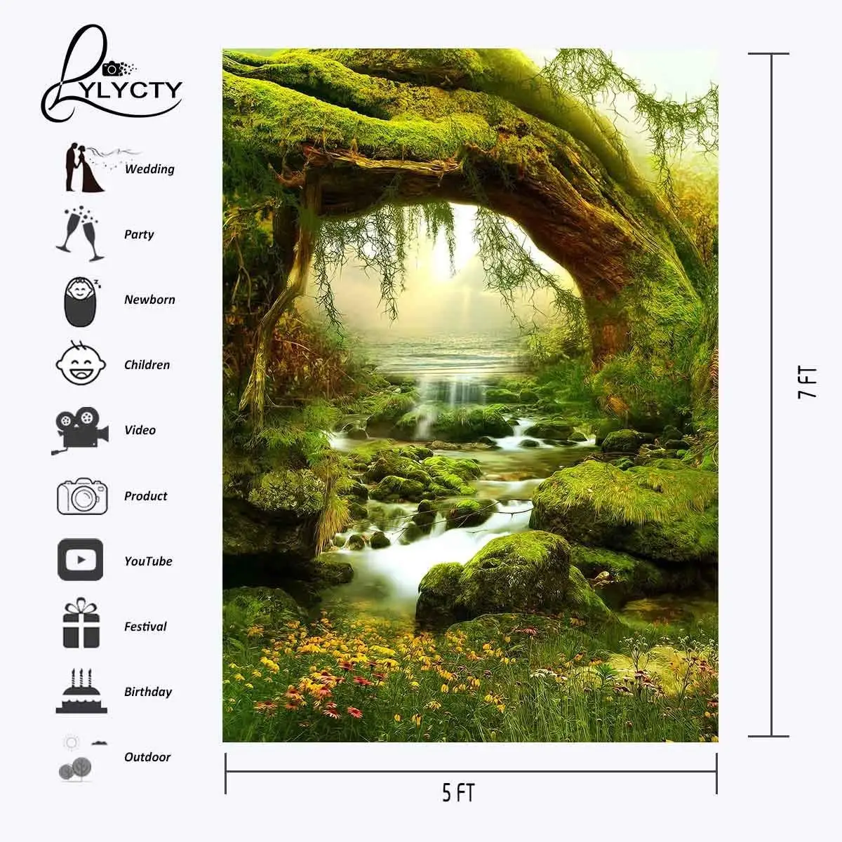 5x7ft лес утренний вид фон зеленые деревья травы медленно течет поток фотографии
