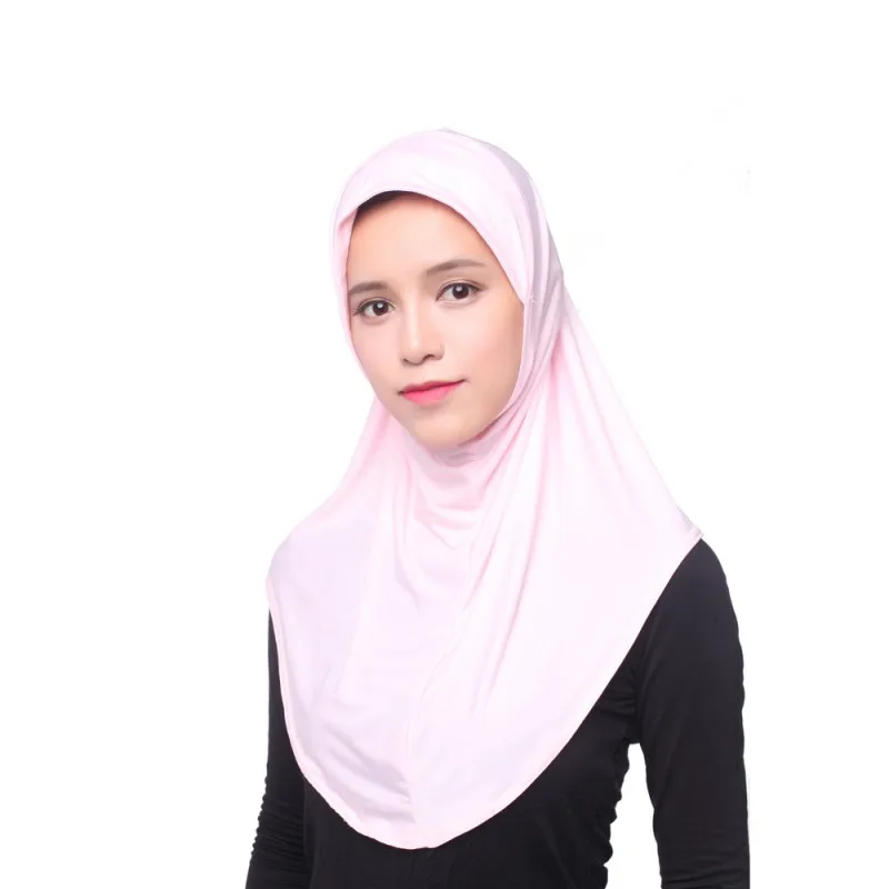 Женская кепка для хиджаба с полным покрытием, 12 цветов, мусульманский хиджаб, шарф, ледяной шелк, арабианская шапка, головной убор, шарф - Цвет: Light Pink