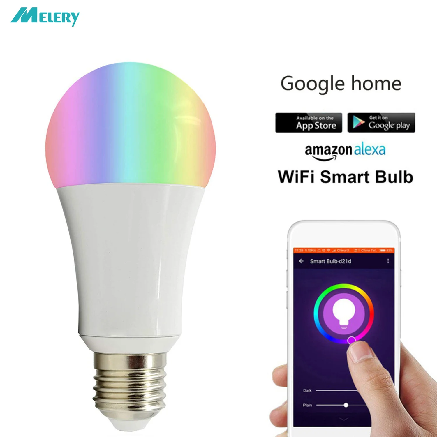 

WiFi Smart Light LED Bulb E26 60W Equivalent Warm White RGB Dynamic with Echo Alexa,Google Assistant,for iOS and Android Phone