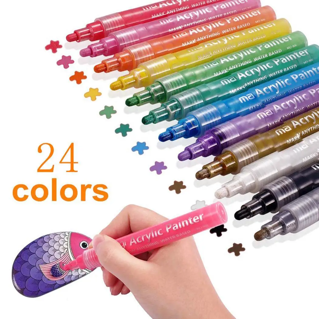 

24 Colors Acrylic Marker Waterproof Photo As Picture Maker 22G Album Graffiti Pen Paint Pen