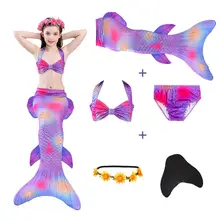 Пляжный маскарадный костюм с финш-От 4 до 12 лет для девочек; купальный костюм для девочек из 5 предметов с разноцветными рыбками и чешуями; детский купальный костюм принцессы; праздничный комплект бикини