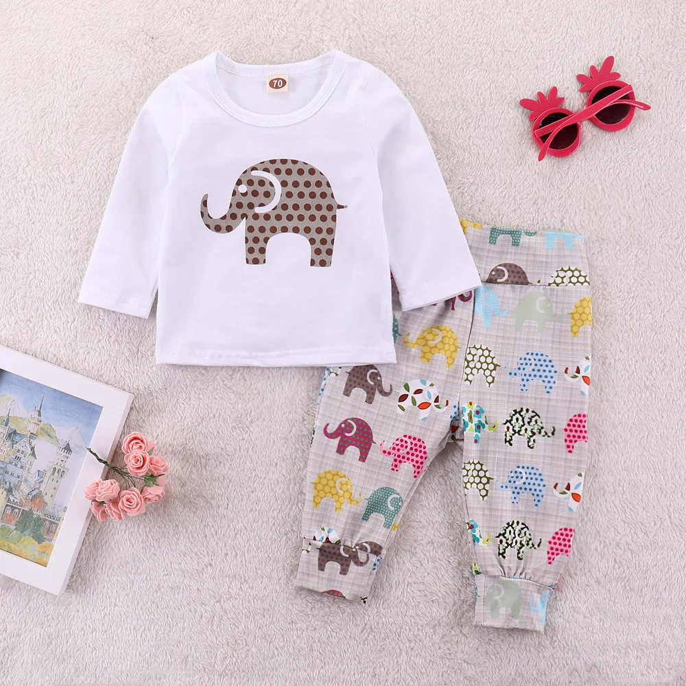 Одежда для маленьких девочек футболка с длинными рукавами для новорожденных и штаны комплект одежды из 2 предметов