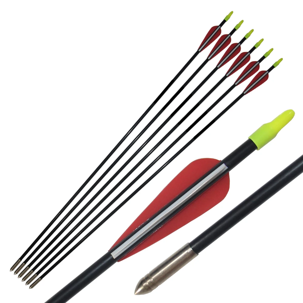 6Pcs 25'' Archery Fiberglass Arrow for Recurve Bow Hunitng Practicein