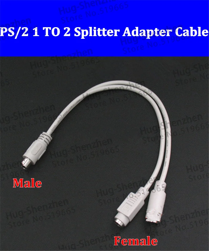 Free shipping (10 pieces/lot) 1 in 2 PS2 PS/2 male to 2