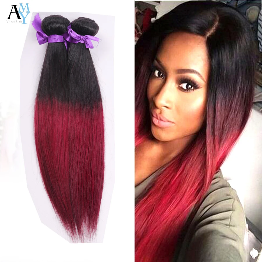 Cheap 3Pcs Lot Silky Straight Ombre Burgundy Virgin Straight Hair