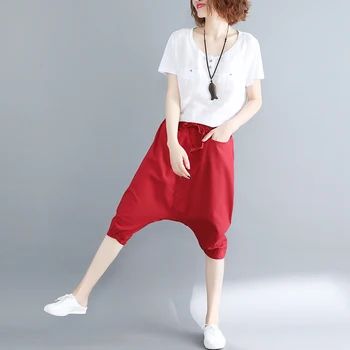 

100% Linen Women Summer Punk Hip Hop Shorts Women High Elastic Waist Comfortable Cotton Short Female shorts Large Size 3XL NEW
