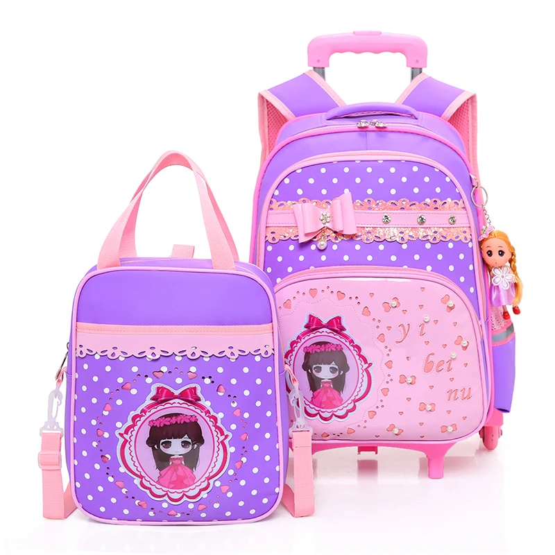 Школьная сумка для девочек с колесами для детей 3 сумка на колесах для детей в горошек школьный рюкзак водостойкий нейлоновый Детский рюкзак