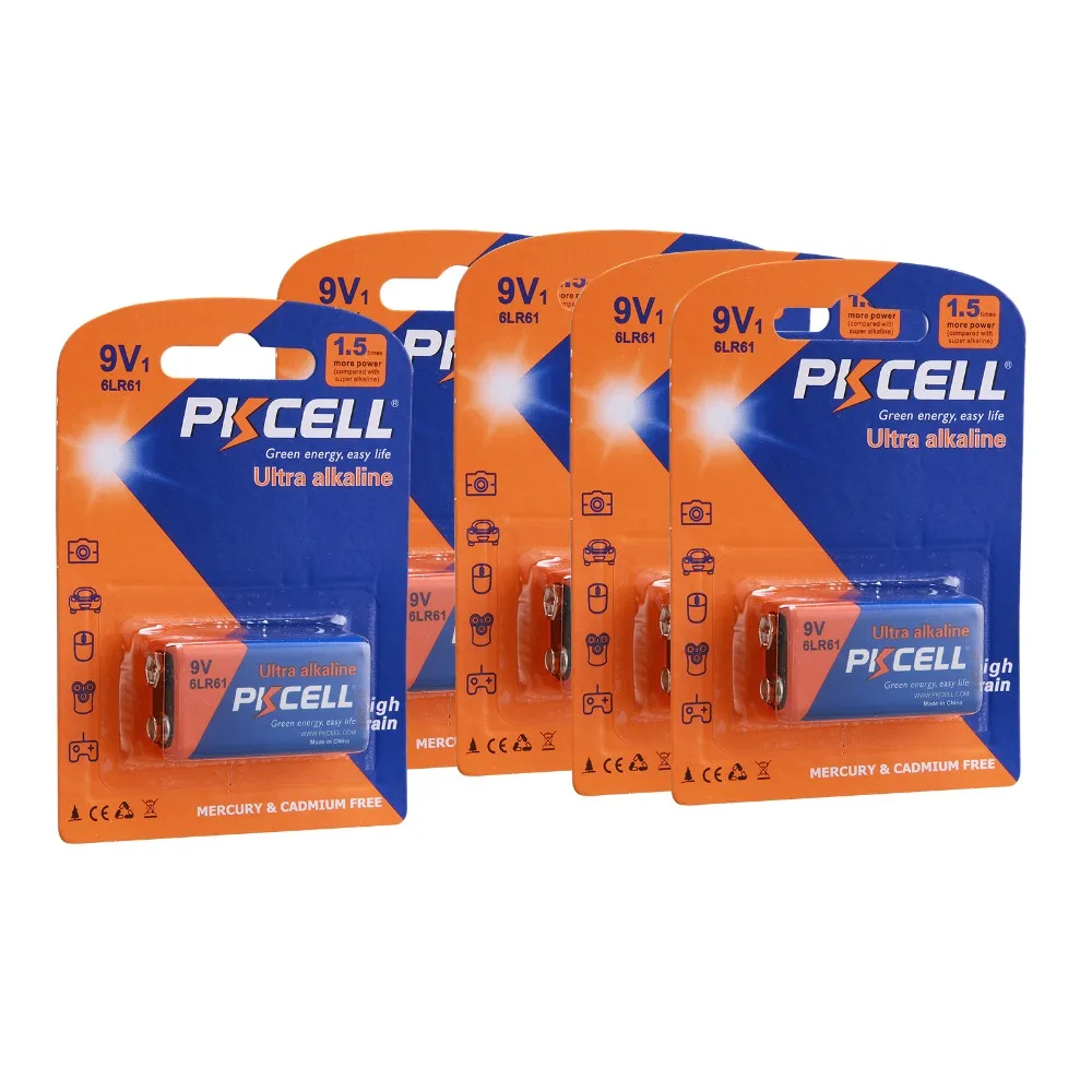 PKCELL 5 шт. 9 V 6LR61/MN22/1604A/6LF22/MN1604 промышленных сухие щелочные батарейки