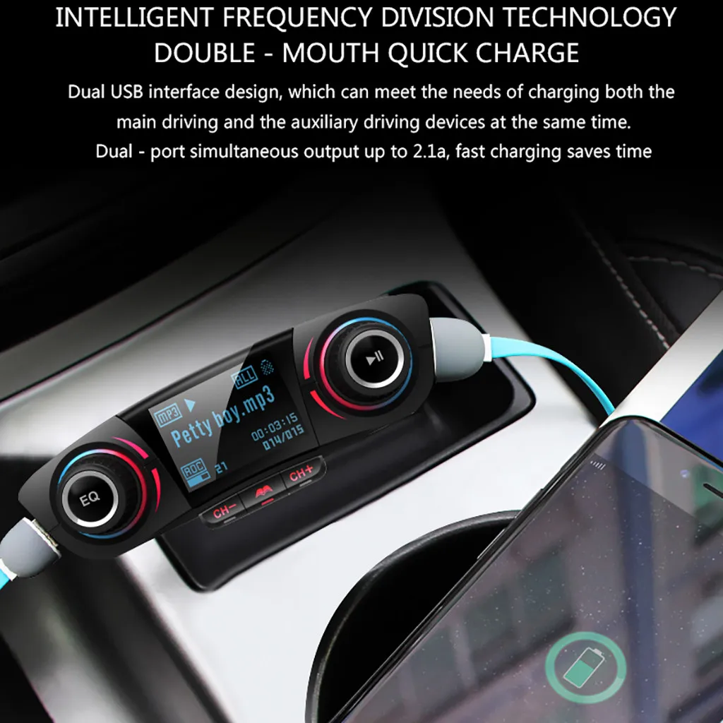 2.1A большой экран дисплей Напряжение двойная кнопка автомобильный Bluetooth MP3 FM передатчик Aux автомобильное зарядное устройство Комплект Usb для iphone samsung#20