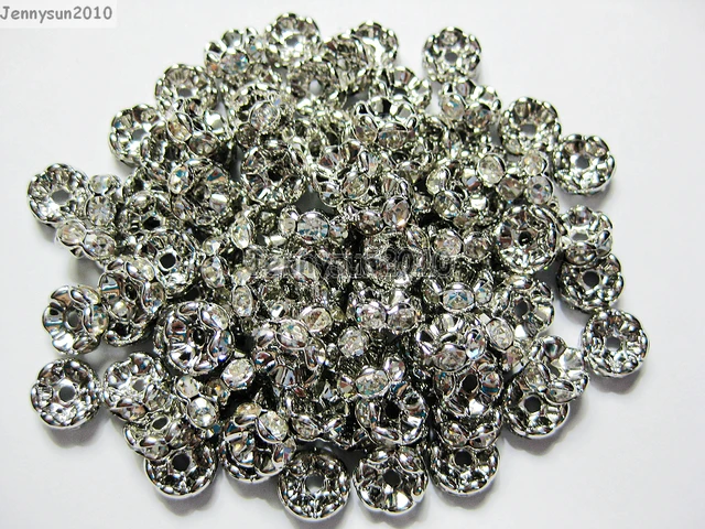 200Pcs 8mm Rondelle Spacer Beads Silver Plated Crystal Rhinestone for  Jewelry Making Loose Beads for Bracelets